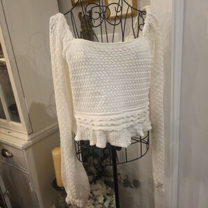 AQUA White Knit Puff Sleeve Top‎ Size XL Clean Girl Preppy Back To School